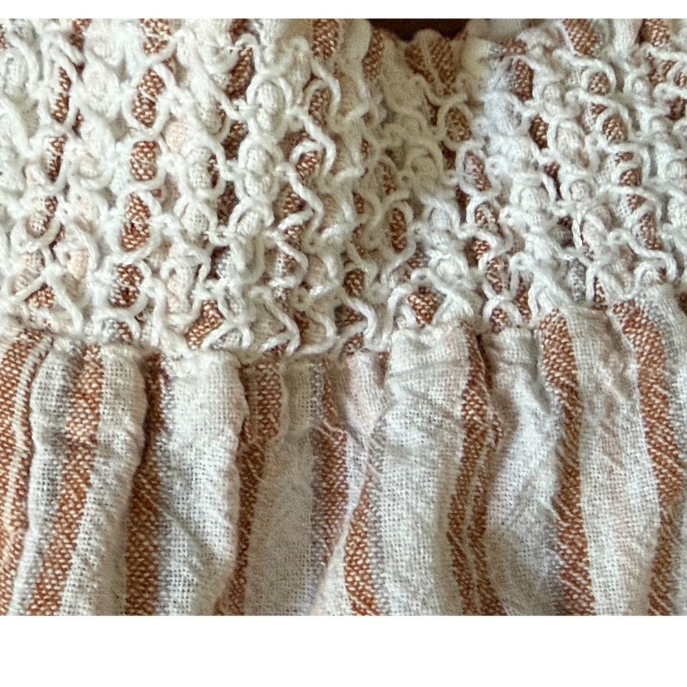 Linen White Beige Pink Striped Smocked Waist Shorts Boho Summer Beach Casual Sm - Picture 3 of 8